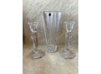 Rosenthal Vase And 2 Crystal Candlesticks 10 Inch