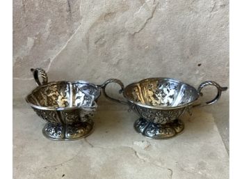 Antique Silver Repousse Sugar And Creamer