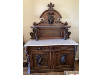Antique Austrian Hunt Buffet With Marble Top