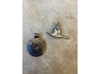 Sterling Pendant And Sterling Pin