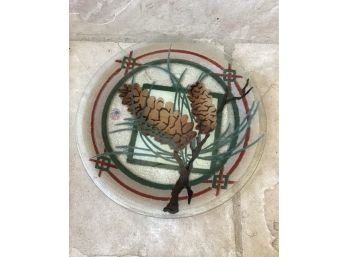 Peggy Karr Lodge Pinecone 11 Inch Glass Plate With Box