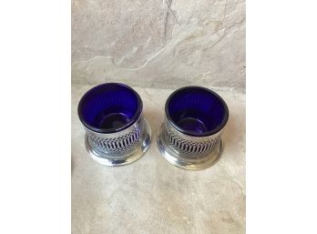 2 Jelly Jars With Cobalt Blue Inserts
