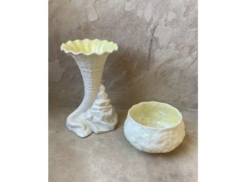 Belleek Vase And Sugar Bowl