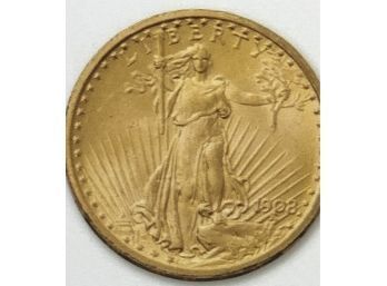 1908 United States Of America  Twenty Dollar Coin 24 Kt Gold