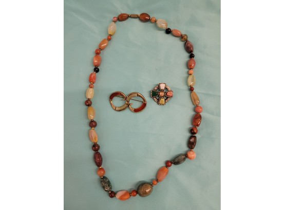 Precious Stone Necklace With 2 Pins