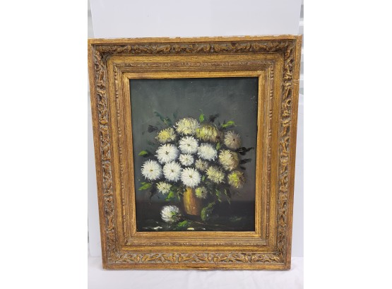 Antique Oil On Canvas Flower Painting W/gold Gilt Frame