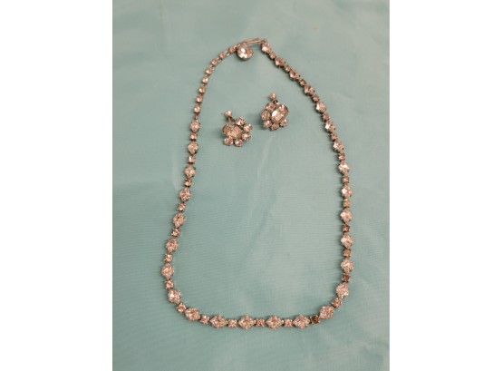 Vintage Rhinestone Necklace W/Matching Earrings