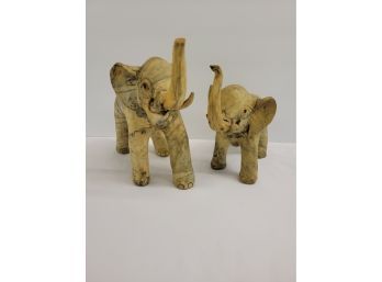 Pair Of Bone Like Material Elephant Statues