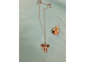 Vintage Precious Stone Necklace & Brooch