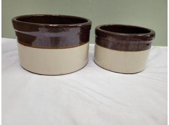 Two Antique Roseville Stoneware Bean Pots