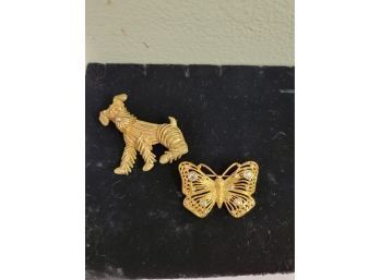 Vintage Dog And Butterfly Brooch