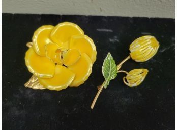 Enameled Vintage Flower Brooches