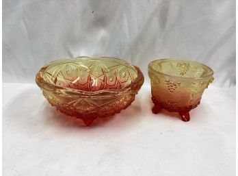 Vintage Amberina Pressed Glass Bowl & Jeannette Amber Red Dish