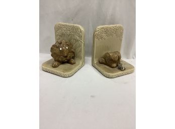 Pair Of Ceramic Hawaiian Made Lion Bookends