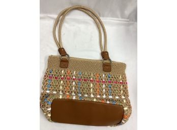 Woven And Brown Leather Purse