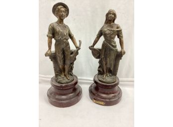 Pair Of France Made Signed Statues