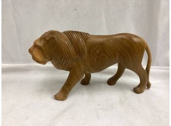 Hand Carved Wooden Lion Statue