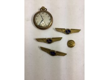 Elgin Watch & Vintage Airline Pilot Pins