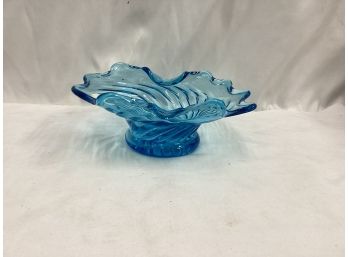 Blue Lead Glass Pedestal Bowl