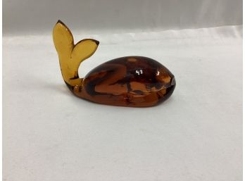 Amber Glass Whale Paperweight