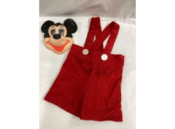 Vintage Mickey Mouse Face Mask And Overalls Costume