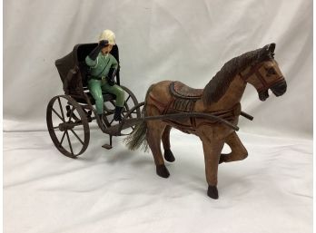 Antique Jockey W/horse And Carriage Figure