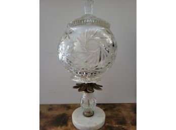 Antique Crystal Cut Brass And Marble Compote  Dish Jar