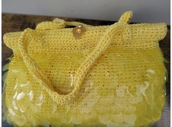 Retro Yellow Crochet Beaded Bag