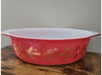Vintage Pyrex Gold Poinsettia Red Oval Casserole Dish #045-2