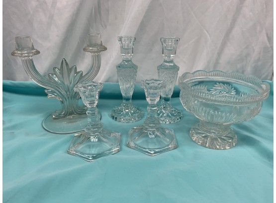 Lot Of Beautiful Lead Crystal Candleholders And More