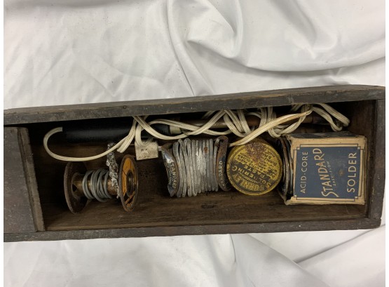 Antique Box With Wires And Advertising