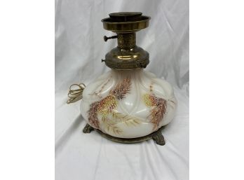 Gorgeous White Glass Base Lamp With Brass Top