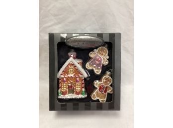 Christopher Radko Gingerbread House And Figure Glass Ornaments  - NIB