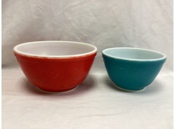 Two Pyrex Mixing Bowls - Red And Blue