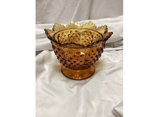 Colonial Amber Fenton Hobnail Glass Candy Dish - Marked Fenton On Bottom