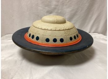 Large Silvestri Bisque Vitreous China Flying Saucer UFO Cookie Jar