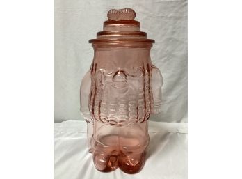 Large Pink Glass Mr. Peanut Cookie Jar