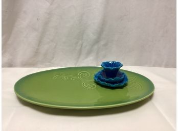 Grassland Road Blue Flower Lime Green Serving Appetizer Platter