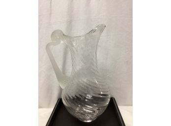 Vintage Genie Crystal Glass Pitcher With Frosted Handle