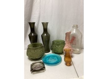 Colored Glass And Milk Bottle Lot