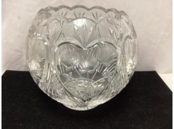 Crystal Bowl Scalloped Edge Heart Flower Cut Pattern - Candy Dish