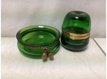 Antique Emerald Glass Snuffer And Ashtray