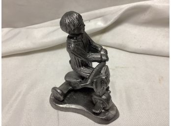 Michael Ricker Signed Boy On Tricycle Pewter Figure