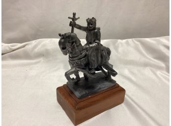 Medieval Knight And Horse Pewter Statue