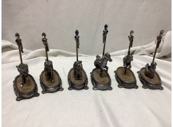 Pewter Carousel Statues With Crystal Topp