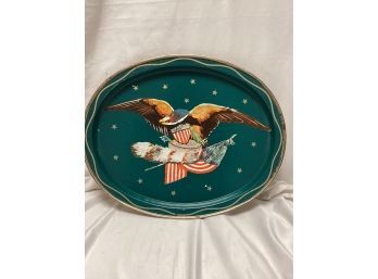 Oval Metal American Eagle Motif Serving Tray