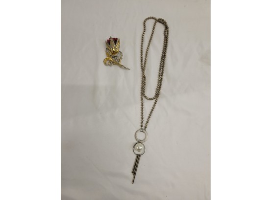 Vintage Rhinestone Brooch And Necklace