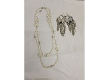 Vintage Earrings And Beaded Necklace