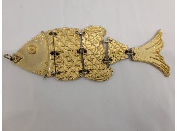 Unique Gold Tone Fish Pendant