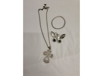 Vintage Brooch, Bracelet, And Pendant Necklace